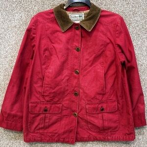 L.L. Bean Women's Red Pea Coat with Brown Collar